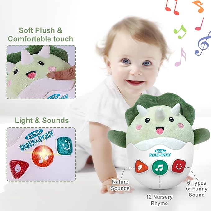 Baby Toys 0-6-12 Months, Plush Musical Toys, Cute Stuffed Animal Infant Toys with Light & Sounds, Roly-Poly Sensory Toy Birthday Gift for Newborn Boys & Girls