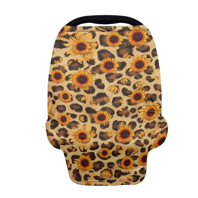 Forchrinse Sunflower Leopard Car Seat Cover for Babies Soft Breathable Breastfeeding Nursing Cover Stretch Infant Carseat Canopy Stroller Cover Washable