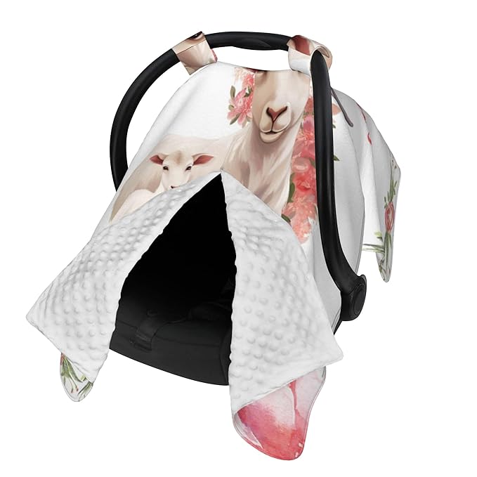 Personalized Baby Car Seat Canopy with Name Custom Minky Goat Car Seat Covers Nursing Cover for Breastfeeding Multi-Use Cover Infant Carrier Carseat Winter Cover for Newborn Girls Boys