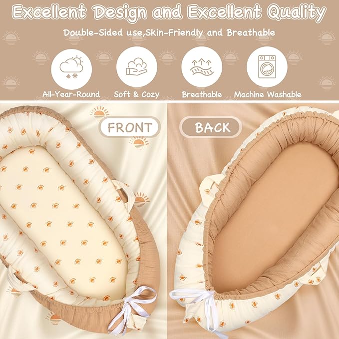 Baby Lounger - Infant Lounger for Newborn 0-24 Months, Ultra Soft Breathable Infant Floor Seat, Portable Babies Lounger for Baby Girls& Boys, Newborn Gifts（Khaki）