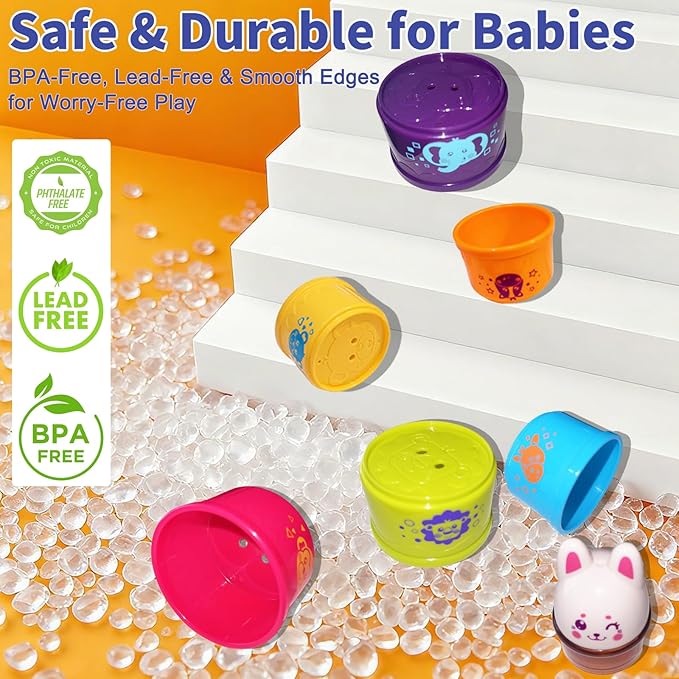 WEEJOYGAM Stacking Cups for Babies 6-12 Months, Baby Stacking Toys for Toddlers 1-3 Easter Basket Stuffers, Nesting Color Stack Blocks Stackable Montessori Toys for 1 2 Year Old Girl Boy Birthday Gift