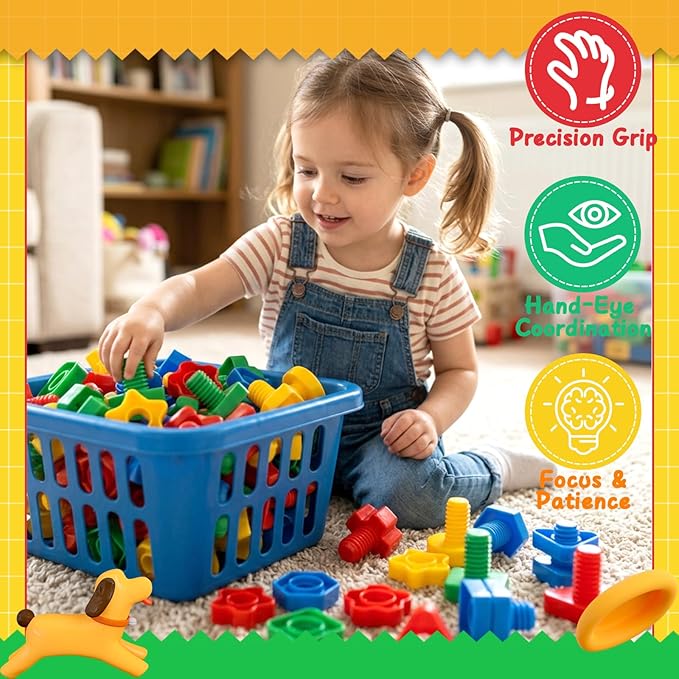 Bbiamsleep 40 Pcs Plastic Nuts and Bolts for Kids Fine Motor Skills Nuts and Bolts Toys Shapes Color Matching Toys for Sorting Counting Training Preschoolers(Random)