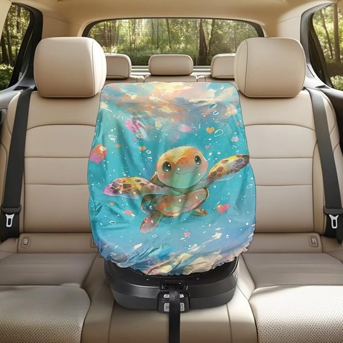 XYZCANDO Turtle Print Infant Car Seat Protector Fashion Car Seat Covers for Babies Easy to Install Baby Car Seat Sun Shade Cover Waterproof Baby Car Seat Cover for Summer Gift for Holiday