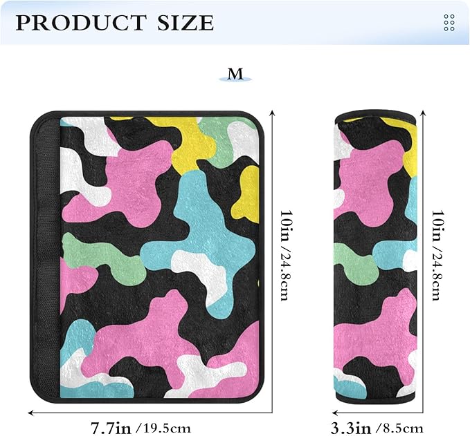 2 Pack Seatbelt Covers Seat Belt Cover Pad for Adults Boys Girls Car Seat Strap Covers Pads Cushion Universal Shoulder Strap Pad Protector for Backpack Camera Bag 6.5 Inch Colorful Cow Print Black