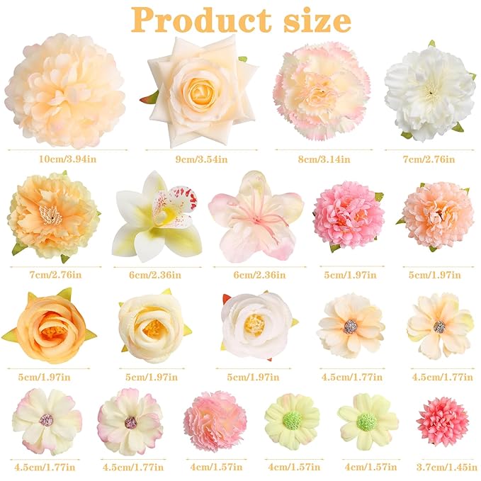 20 Pack Flower Hair Clip Rose Hair Clips Barrettes for Women Flower Accessories Boho Bride Claw Clip Hairpin Brooch Pin Headpiece for Girls Wedding (Champagne)