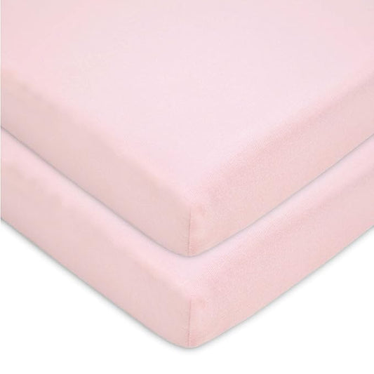 American Baby Company 2 Pack 100% Natural Cotton Fitted Pack and Play Sheets 39" x 27" - Soft & Breathable Pack N Play Sheets for Playard & Mini Crib Mattress, Pink, for Boys & Girls