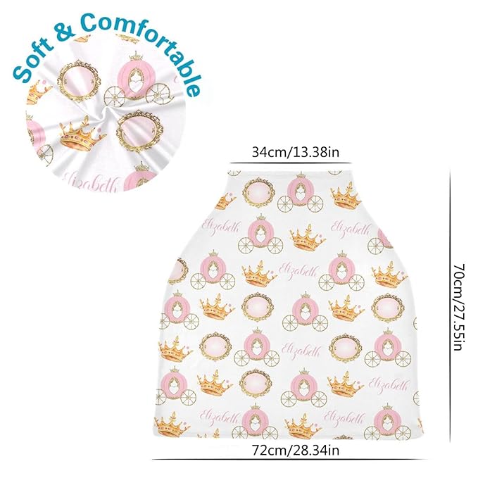 Personalized Baby Car Seat Cover for Baby Girls, Custom Nursing Covers for Breastfeeding with Name, Princess Crown Infant Stroller Cover, Baby Carseat Canopy for Newborn, Multiuse Car Seat Canopies
