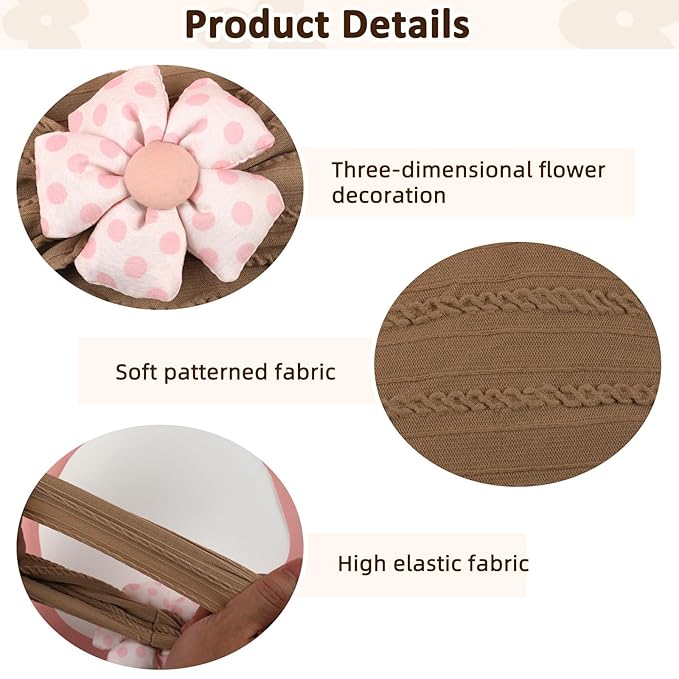 MIUXUESO 3 Pcs Baby Flower Headbands Baby Girls Nylon Headband Soft Hairbands Hair Accessories for Newborn Infant Toddler Kids (Khaki Brown Pink)