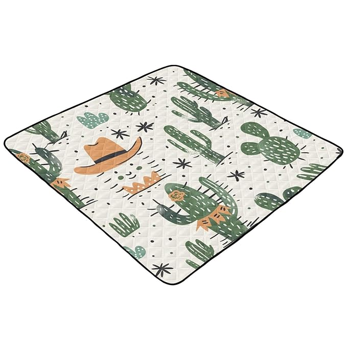 Baby Play Mat Green Cactus Cowboy Boho 50 x 50 Playpen Mat Baby Play Mats for Floor Play Gym Crawling Mat Non-Slip Cushioned Baby Playmat for Infants, Babies, Toddlers