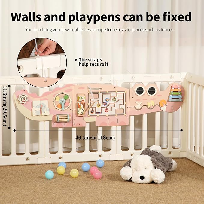SHIERDU Interactive Pink Crocodile Wall Game - Wooden Educational Toy with 10+ Games for Kids (3+), STEM Learning, Hand-Eye Coordination & Sensory Development