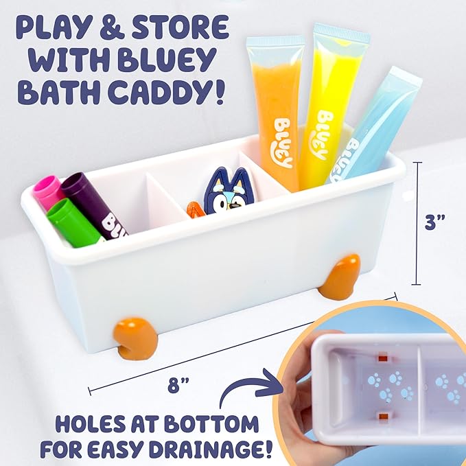 Bluey Bath Creations, 9-Piece Bluey Activity Set, Fun Bluey Bath Toys, Includes Washable Bath Paints, Bath Crayons, Bath Toy Storage, Bath Paint for Toddlers 1-3, Fun Bluey Gifts, Toddler Art Supplies