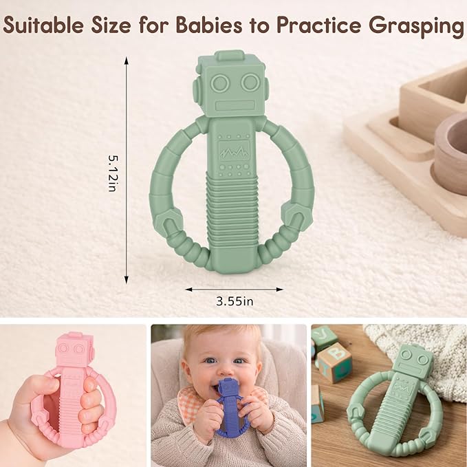 Baby Teether Toys, Silicone Teething Toys with Rattle for 3 Months +, Rattle Toy for Babies Boys & Girls, Relief Teething Pain, Smoothe Babies Gums (Color 1)