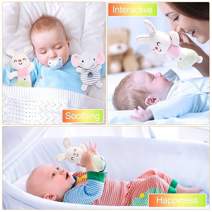 FPVERA Baby Rattles 0-6 Months: Soft Rattle Toys for Newborns, Plush Stuffed Animal Rattle for Infants, Toddlers Boys Girls Shower Gift