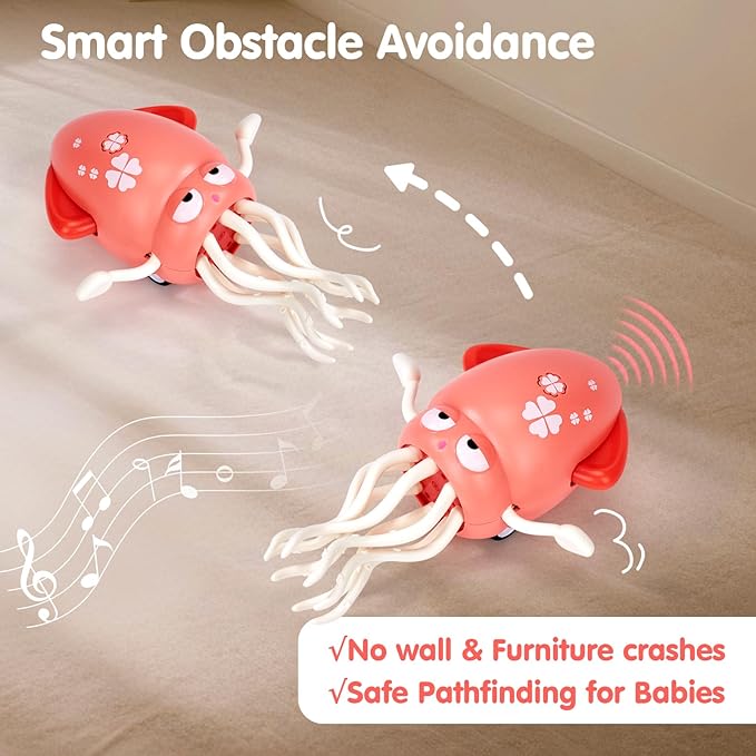 hahaland Tummy Time Toys, Dancing Squid Toy Musical Moving Crawling Baby Toys Developmental Funny Gifts for Babies Rechargeable Electric Octopus Baby Toys 1 Year Old Girl Gifts Easter Basket Stuffers