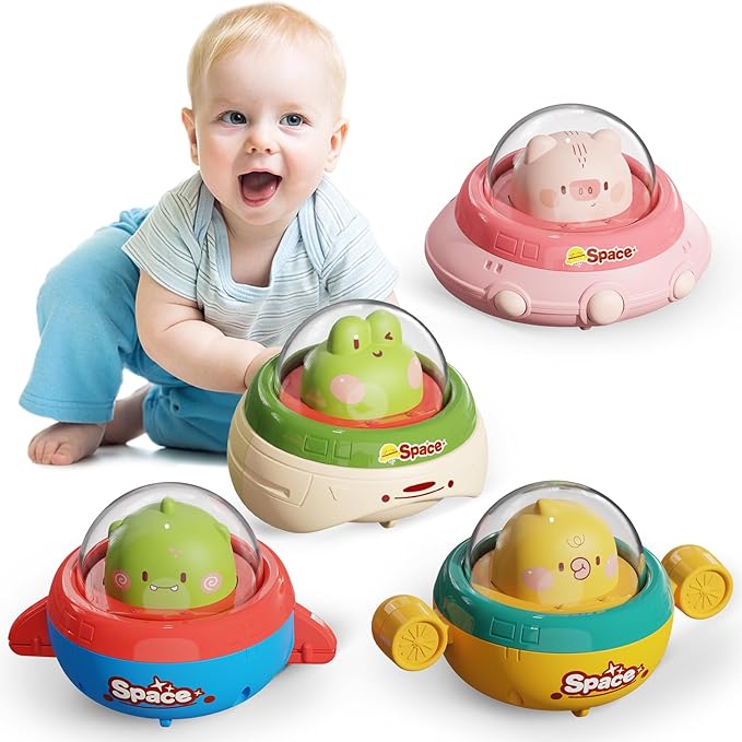 4PCS Animals Car Toys for Toddlers 1-3,Press and Go Car Toys for Ages 0-2,Baby Toys 6-12-18 Months,Spaceship 1 Year Old Boy Toys,First Birthday Gifts Toddler Toys for 1 Year Old Boy & Girl