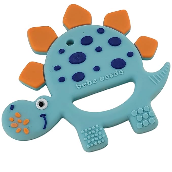 Bebe Mondo Dinosaur Baby Teething Toys 3–6 6–12 Months, Teethers for Babies 0–3–6–12 Months for Teething Relief, Baby Gift, Baby Teether Toys, Silicone Sensory Infant Toys, Soft-Textured- Turquoise