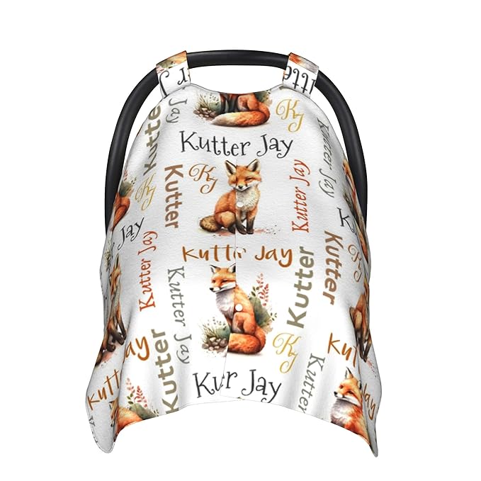 Personalized Winter Carseat Cover for Baby Custom Name Car Seat Canopy for Newborn Baby Boys Girls 2 in 1 Mom Nursing Breastfeeding Covers Fox Minky Baby Carrier Stroller Covers