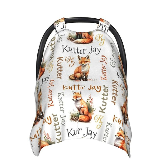 Personalized Winter Carseat Cover for Baby Custom Name Car Seat Canopy for Newborn Baby Boys Girls 2 in 1 Mom Nursing Breastfeeding Covers Fox Minky Baby Carrier Stroller Covers