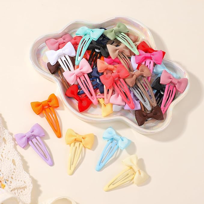 40PCS Hair Bows Clips for Toddler Girls, 2 Inch 20 Colors Grosgrain Ribbon Non Slip Metal Colorful Snap Hair Bows Barrettes for Baby Women Girls Toddler Kids Teens