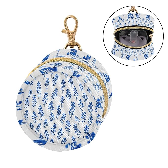 Pacifier Holder with Clip Pacifier Case for Diaper Bag Round Baby Pacifier Pouch Box Bag Portable Small Bluebonnet Flower