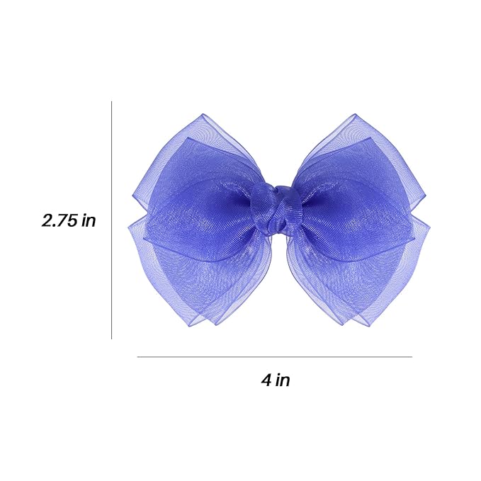 Royal Blue Ribbon Hair Bows 4" Mesh Organza Hair Bow Clips Barrettes Ponytail Holder Wedding Party Dress Decor Accessories for Women Girls Toddlers Teens Kids
