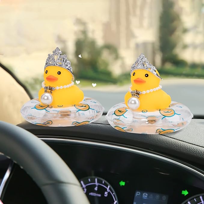 wonuu Car Duck Rubber Duck Car Ornaments Car Dashboard Decorations with Mini Crown and Necklace, C-Male Crown
