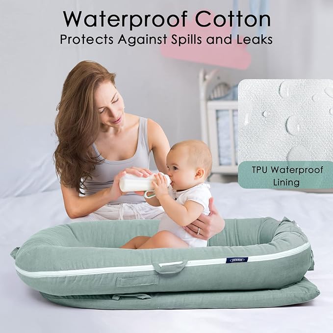 Waterproof Corduroy Lounger Cover for Dockatot Deluxe+ Docks | MEXXI Breathable Cotton Baby Lounger Extra Cover | Hypoallergenic Baby Nest Replacement Cover (Cover Only) (Sage Green)