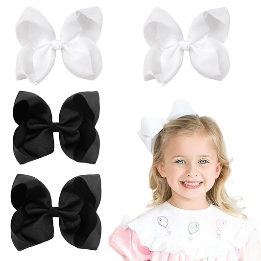 Hair Bows for Girls Alligator Clips Black White Grosgrain Ribbon Solid Color 4PCS Hair Accessories for Little Teen Toddler Girls Kids