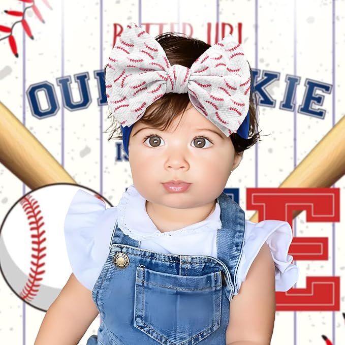 YanJie 6" 2PCS Baby Girls Headbands Baseball Bow Blue Sports Headbands Softball Handmade Hairbands Game Day Hair Accessories Costume Gift