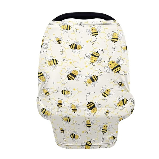 Wanyint Infant Car Seat Cover Baby Carseat Scarf Stretchy Nursing Scarf Car Seat Canopy Breathable Nursing Cover for Boys Girls Halloween Decor, Bee Honeycomb Yellow