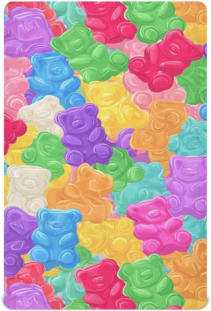 Baby Crib Sheet Colorful Sweet Jelly Bears Crib Mattress for Boys and Girls Gummy Candies Playard Sheet Soft Breathable Fitted Baby Mattress Cover 52x28in