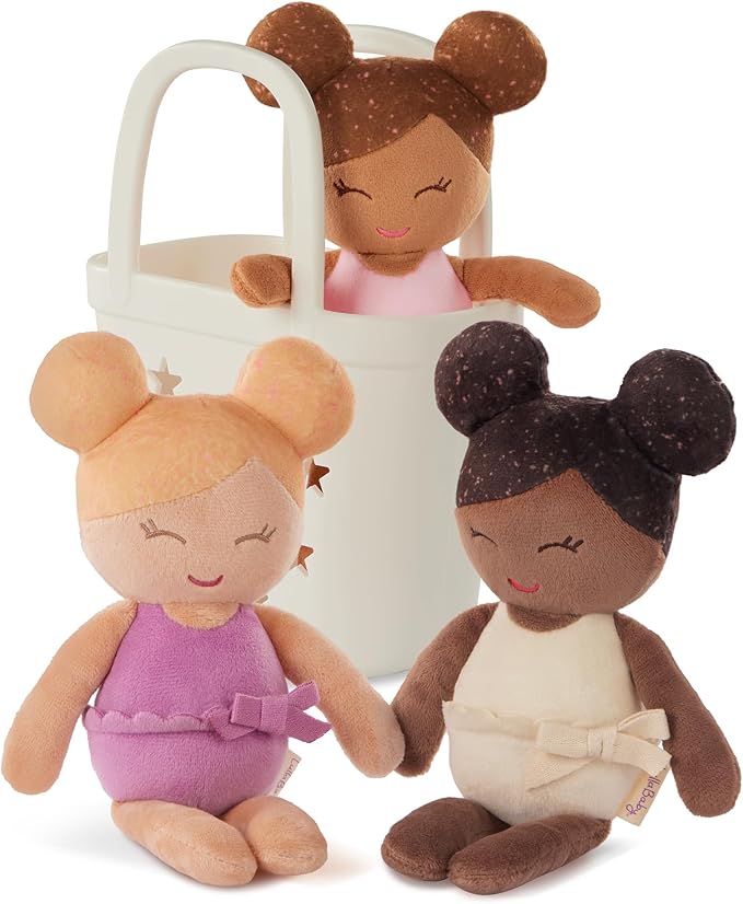 LullaBaby – 3 Pieces Set of Soft Plush Dolls for Real Water Play – Carrying Basket with Cute Star Cutouts – Pretend Play – Tub Toys for Kids 2+ Years– Bath Yoy Bundle