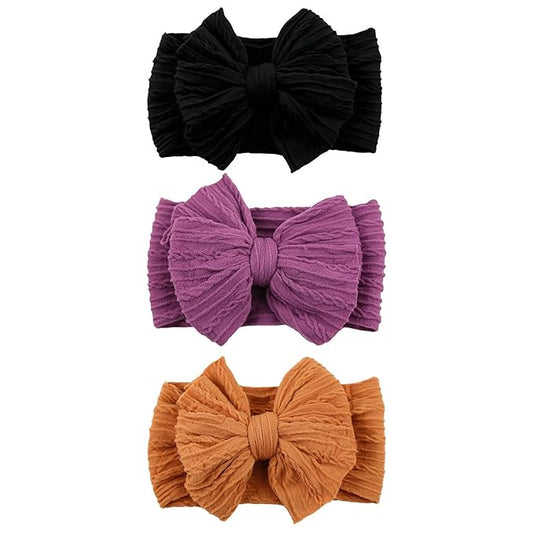 3 Pcs Halloween Baby Bows Headbands Soft Nylon Hairbands Super Elastic Headband Hair Accessories For Baby Girls Infant Toddler Essentials (Black Purple Orange, Mid)