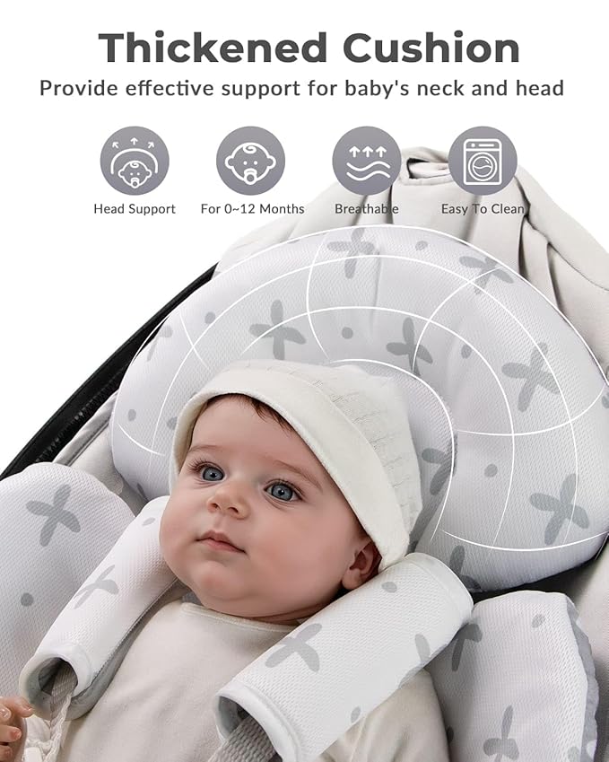 Infant Insert Compatible with 4moms Mamaroo Swing and Infant Carseat, Including 3 Replacement Balls, Reversible Newborn Insert for Baby Swing, Stroller, Bouncer, Soft Fabric - Gray