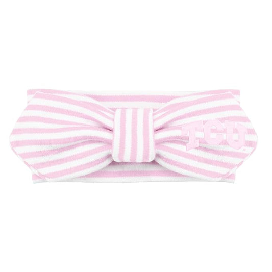 Creative Knitwear TCU Horned Frogs Infant Girls Pink/White Striped Hair Knot Headband Embroidered Logo - Size Newborn - 4T