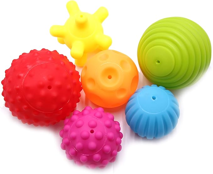 6 Pack Sensory Balls Set for Babies, Soft & Textured Balls with Bright Colors and Sounds for Baby Toddler