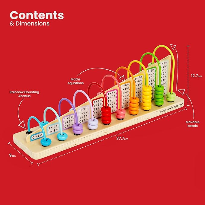 Bigjigs Toys Rainbow Counting Abacus (56 Piece) - Learn Addition & Subtraction, Wooden Numbers & Maths Games, Early Learning Resources for Children, 3+ Years
