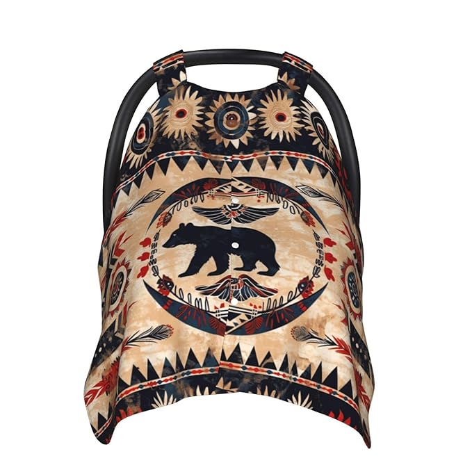 Native Southwest American Bear Car Seat Canopy Cover, Universal Fit for Infant Car Seats，Breathable,Multi-Use Nursing Cover, Gift Ready