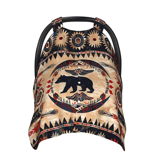 Native Southwest American Bear Car Seat Canopy Cover, Universal Fit for Infant Car Seats，Breathable,Multi-Use Nursing Cover, Gift Ready