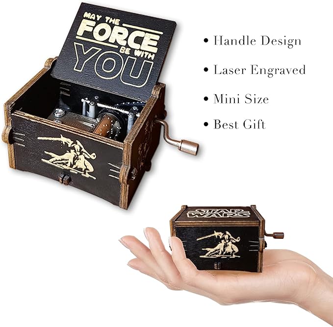 Star Warss music box, wooden hand crank music box, wooden toys for movie fans, gifts for boyfriends and kids, perfect for Valentine's Day, birthdays, Halloween and Christmas. (Star Warss song)