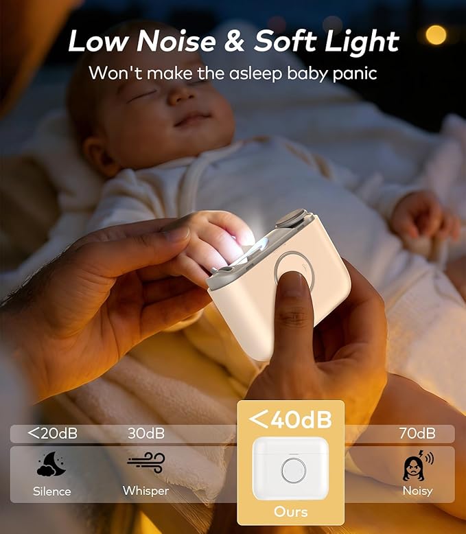 Electric Nail Clipper for Toe & Finger Nails 【Dual-Blade Precision】Automatic Nail Trimmer, Ultra-Quiet & Safe Electric Nail File with LED Light, 2-in-1 Trimmer & Grind for Seniors and Baby, White