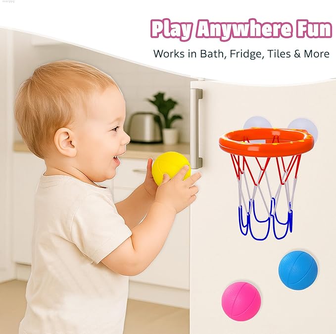 MARPPY Bath Toys - Bathtub Basketball Hoop for Toddler Kids - Mold-Free Bath Toys with Strong Suction Cups and 3 Colorful No-Hole Balls - Fun Shower and Bathtub Toy for Toddlers