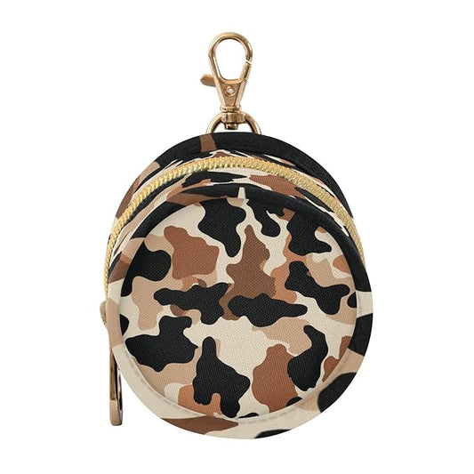 Pacifier Holder with Clip Pacifier Case for Diaper Bag Round Baby Pacifier Pouch Box Bag Portable Black Brown Cow Print