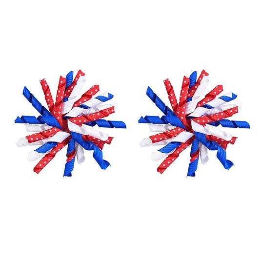 Yxiang Patriotic Korker Hair Bow Clips Hair Accessories for Kids Girls 4th of July Party Accessories Red White Blue Bows Favors Decorations 2pcs