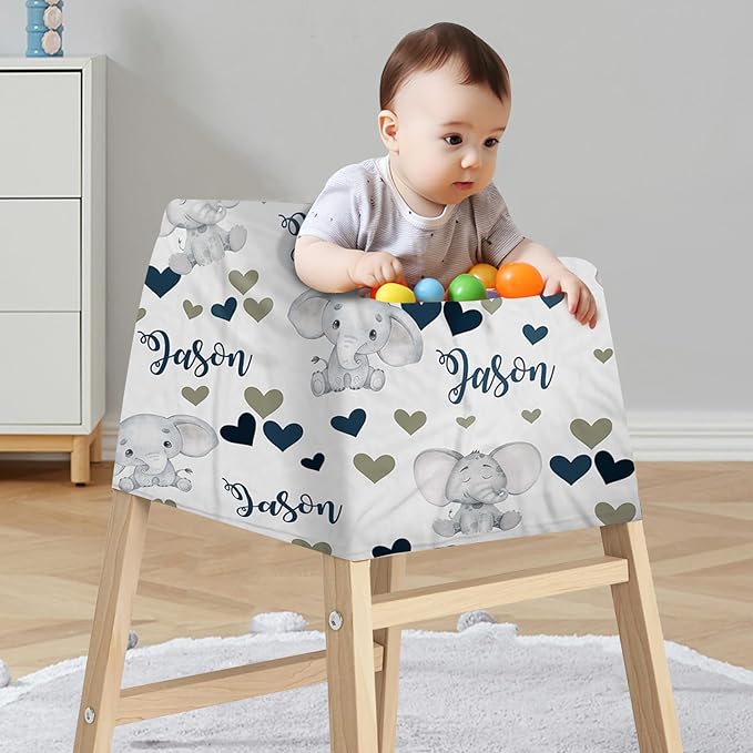 Personalized Baby Car Seat Cover Stroller Canopy: Custom Name Newborn Baby Boy Girl Elastic Elephant Love Nursing Cover for Moms First Birthday Gift Gray(one Size)