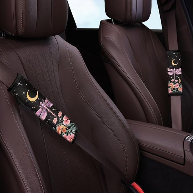 Moon Butterfly Shoulder Pads for Car Seat Straps Car Seat Belt Covers Pack of 2 Auto Seat Shoulder Protector Belt Cover Pad for Women Kids Seatbelt Cushion Car Interior Accessories