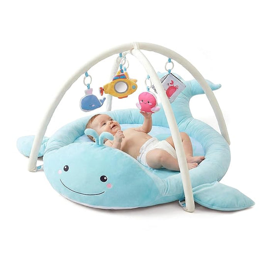Baby Play Mat, Whale Tummy Time Mat with Toys, Baby Activity Gym for Infants 0–12 Months Sensory Floor Mat for Boys & Girls