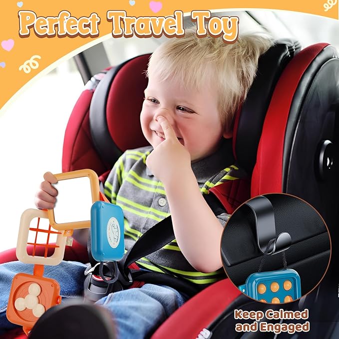 Toddler Travel Toys for Flights Busy Cube, Montessori Quiet Cube for Toddler Road Trip Essentials, Fine Motor Skills Toys for 1.5-2 Year Old, Airplane Baby Toy Car Trips 18 Months Gift