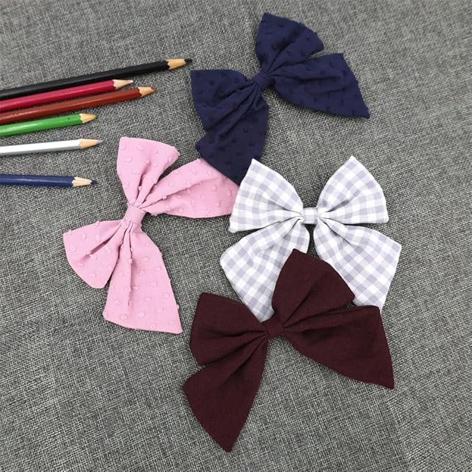 4 PCS Sailor Bow Hair Clips for Kids Girls Women Linen cotton Hair Bow Alligator Clips Baby Toddler Girl Mom Hair Accessories (Mauve/Wine)