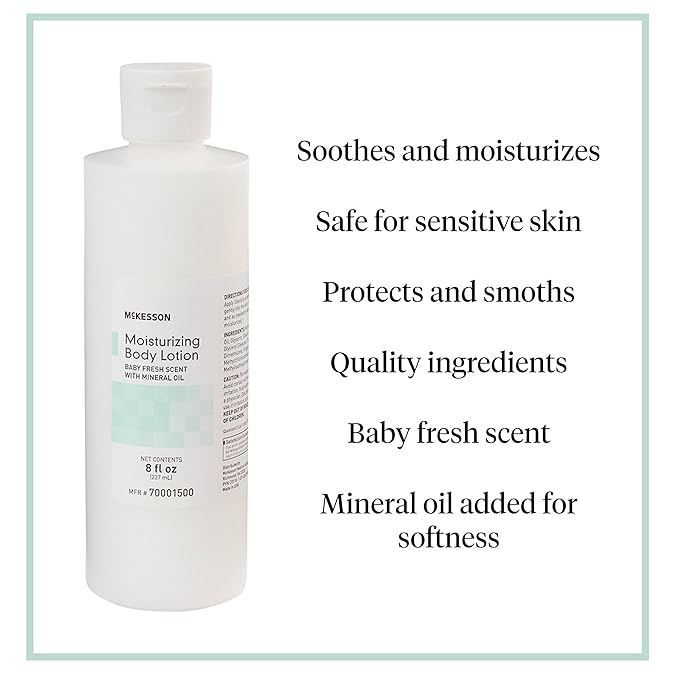 McKesson Moisturizing Body, Hand and Body Moisturizer, Baby Fresh Scent with Mineral Oil, 8 oz, 36 Count